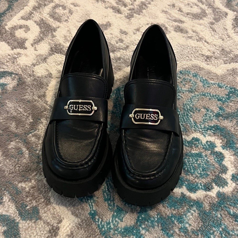 GUESS Black Leather Loafers